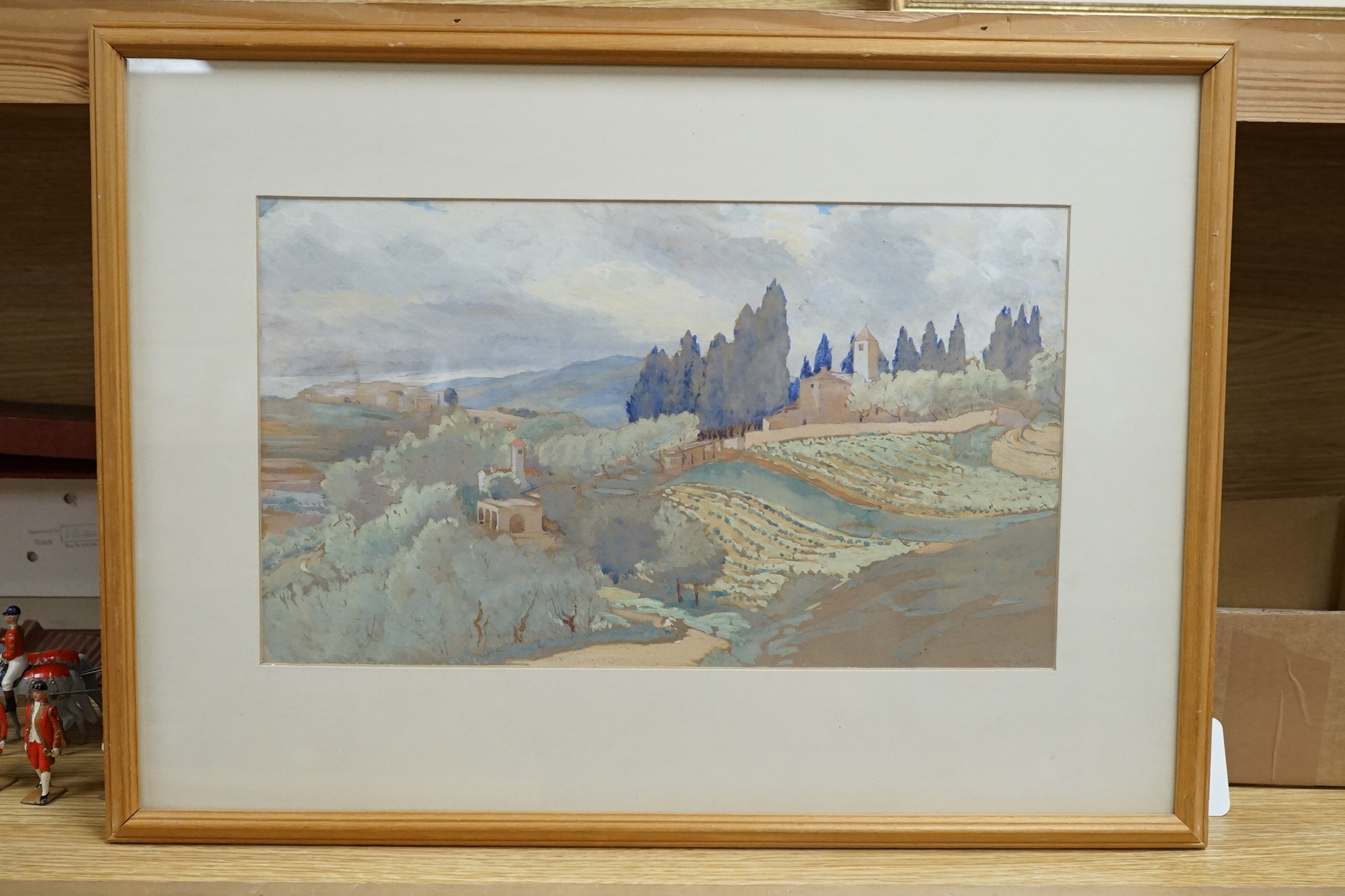Gerard Chowne (1875-1917), gouache, Continental vineyards, signed and dated 1911, 20 x 34cm. Condition - good